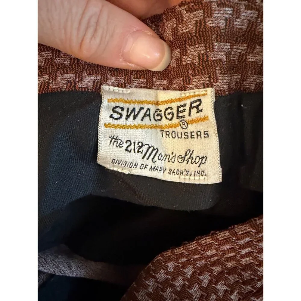 Swagger 60s Mens Houndstooth Skinny Ankle Pants Size 34/31 Brown Hipster